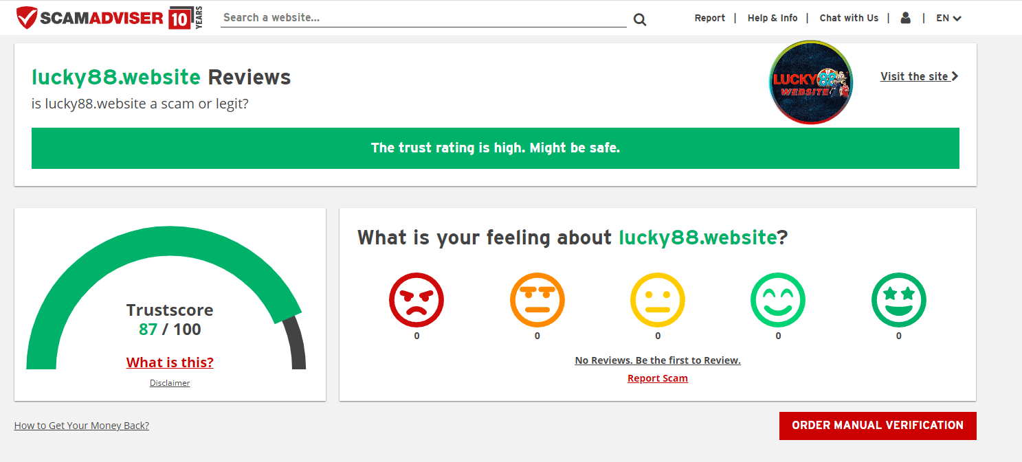 Kiểm chứng độ tin cậy của nhà cái Lucky88 qua scamadviser.com